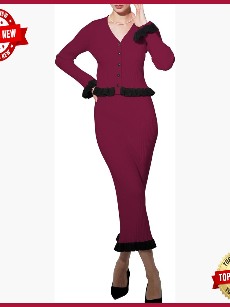 Knit Cardigan And Midi Skirt Set - 2 Piece Outfit Fall Spring